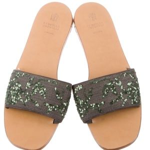 Brunello Cucinelli Monilli Embellished Slide Sandals